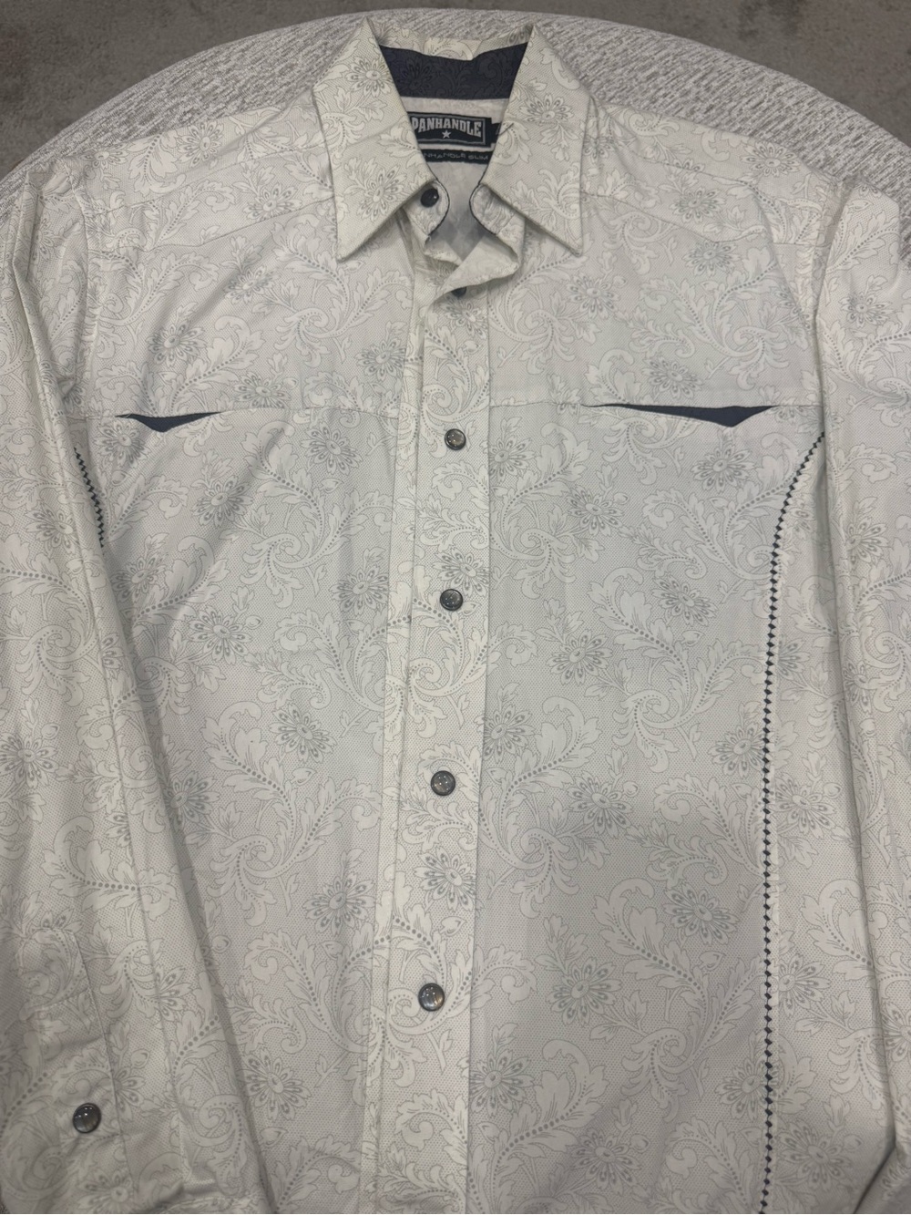 Panhandle Slim Cream Paisley Western Snap Shirt with Dark Trim